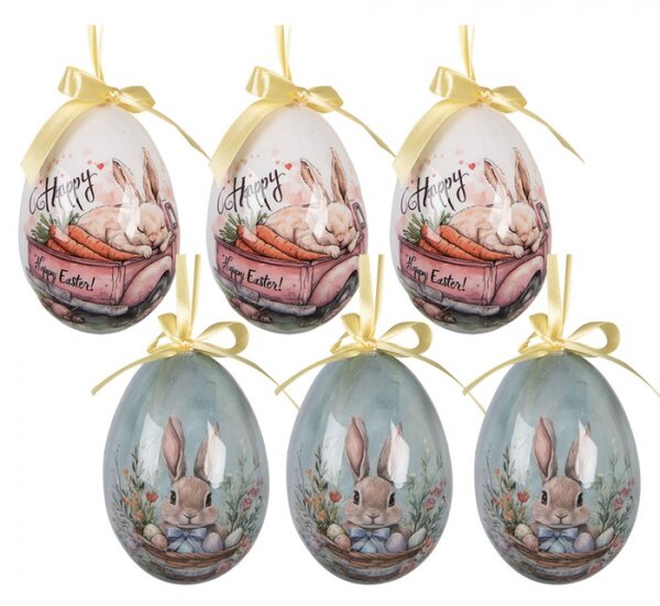 Sada 6 závěsných velikonočních vajíček s veselým motivem Happy Easter – 7x10 cm