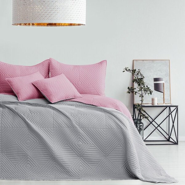 Růžový/světle šedý prošívaný přehoz z mikrovlákna 220x240 cm Softa – Restilo