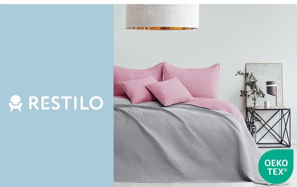Růžový/světle šedý prošívaný přehoz z mikrovlákna 220x240 cm Softa – Restilo
