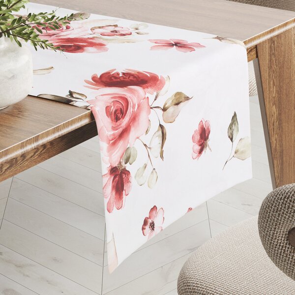 Biante Teflonový běhoun na stůl TF-023 Červené růže na bílém 20x140 cm
