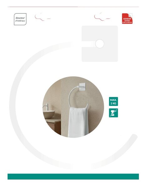 Matně bílý kovový držák na ručníky bez vrtání Fixeo – douceur d'intérieur