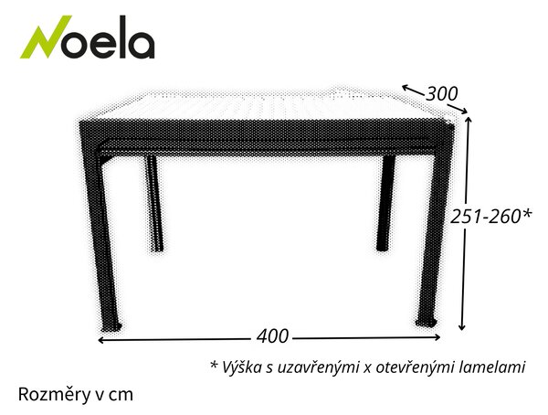 Bioklimatická pergola Noela antracit PREMIUM 3x4 m + montáž Barva lamel: Bílá