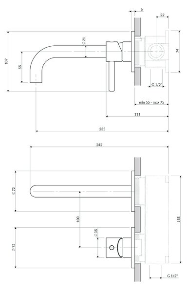 Omnires Y umyvadlová baterie pod omítku grafitová Y1215HLROGR