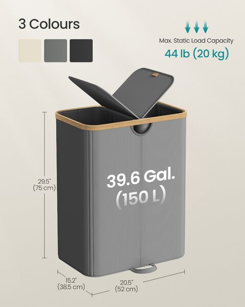 SONGMICS Prádelní koš se 2 přihrádkami objem 150 litrů šedá