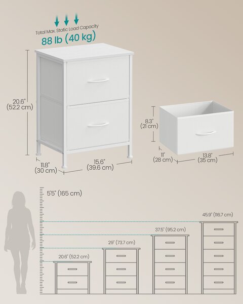 SONGMICS Noční stolek BELLAH se 2 zásuvkami 40 x 52 x 30 cm bílá