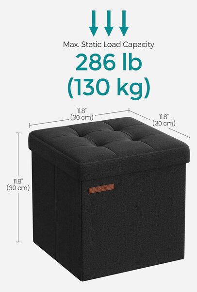 SONGMICS Skládací úložná stolička 30 x 30 x 30 cm nosnost 130 kg černá