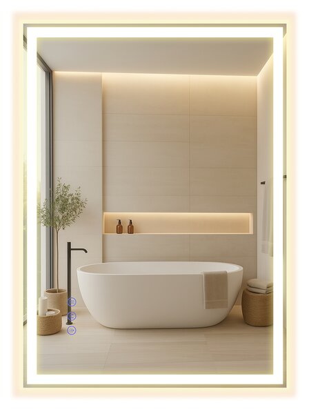 SONGMICS Koupelnové zrcadlo s LED osvětlením funkce proti zamlžování nastavitelná barva a jas 71 x 51 cm bílá