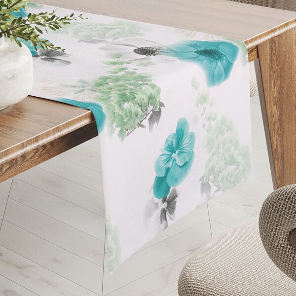 Biante Teflonový běhoun na stůl TF-044 Tyrkysové růže na bílém 20x120 cm