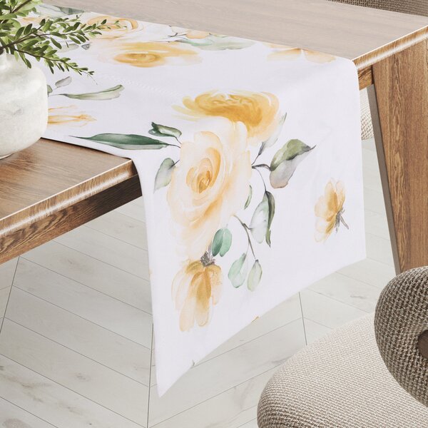 Biante Teflonový běhoun na stůl TF-043 Žluté růže na bílém 20x120 cm