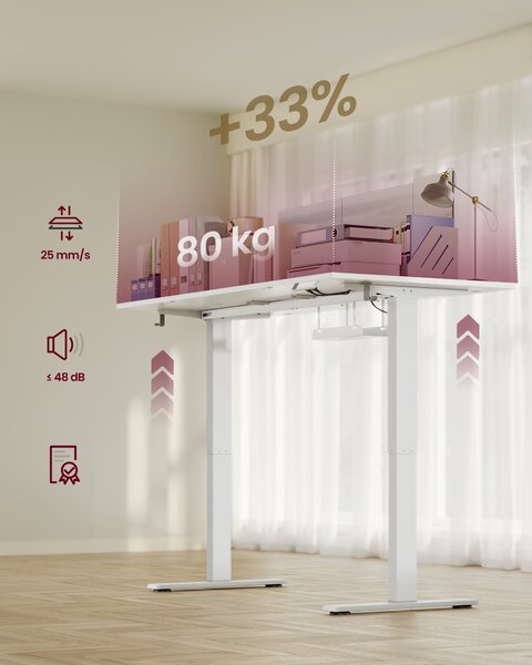 VASAGLE Výškově nastavitelný stůl elektrický 160 x 80 cm bílá