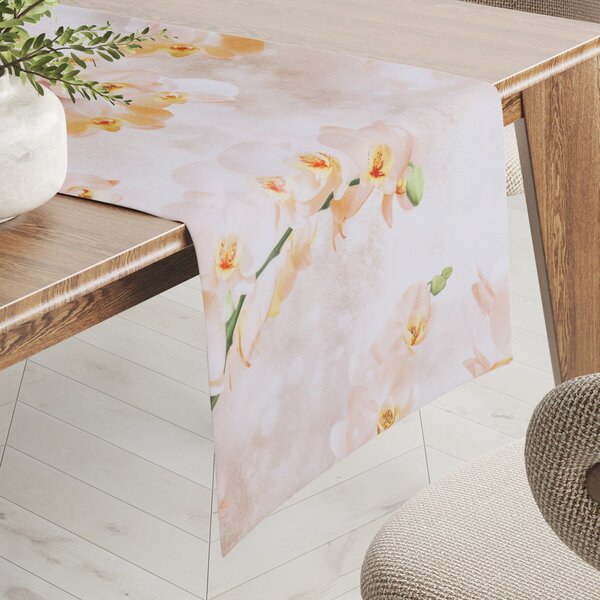 Biante Teflonový běhoun na stůl TF-045 Orchideje na béžovém 20x120 cm