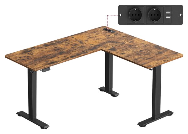 VASAGLE Výškově nastavitelný rohový stůl 160 x 140 cm hnědá