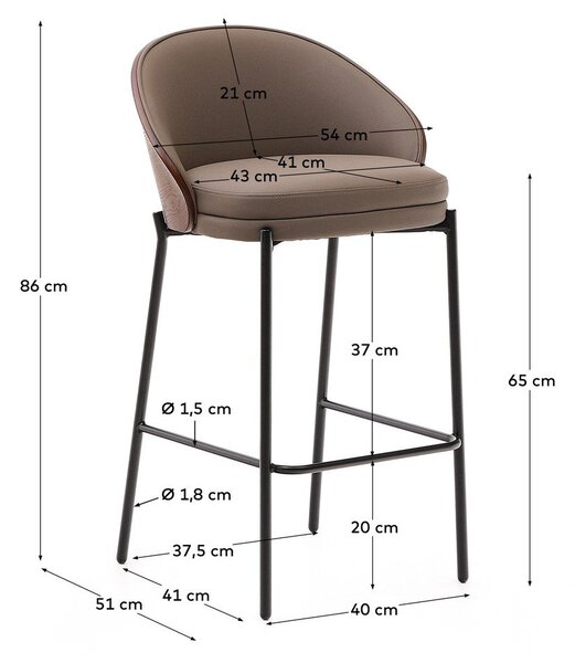 Hnědá barová židle (výška sedáku 65 cm) Eamy – Kave Home