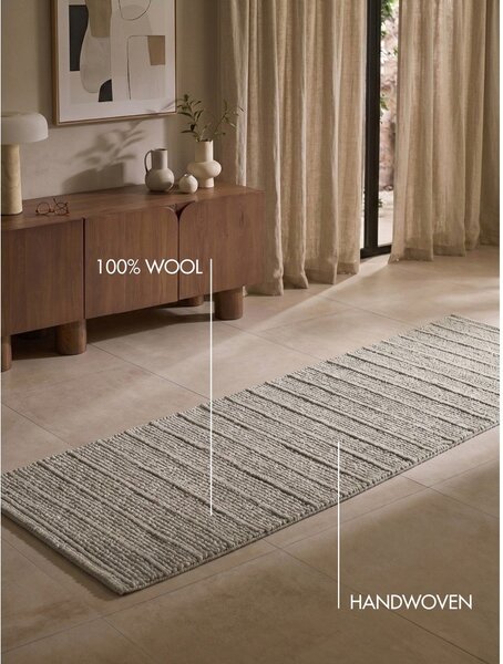 Šedý ručně tkaný vlněný běhoun 80x250 cm Camden Parker – Ted Baker