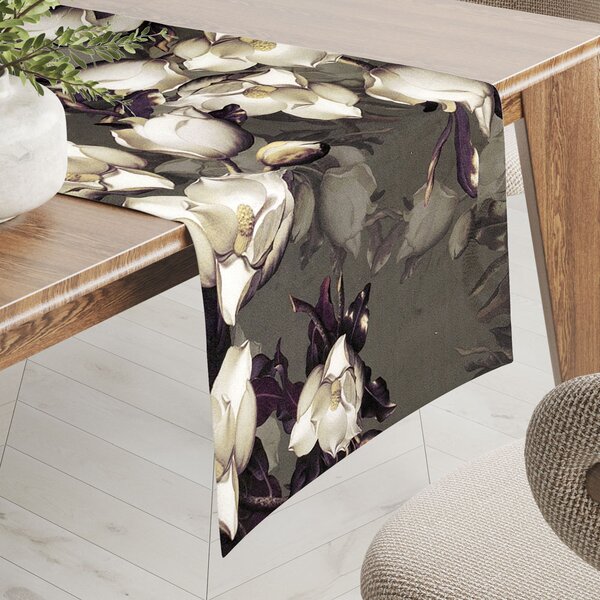Biante Sametový běhoun na stůl Tamara TMR-034 Květy gardénie na hnědošedém 20x120 cm