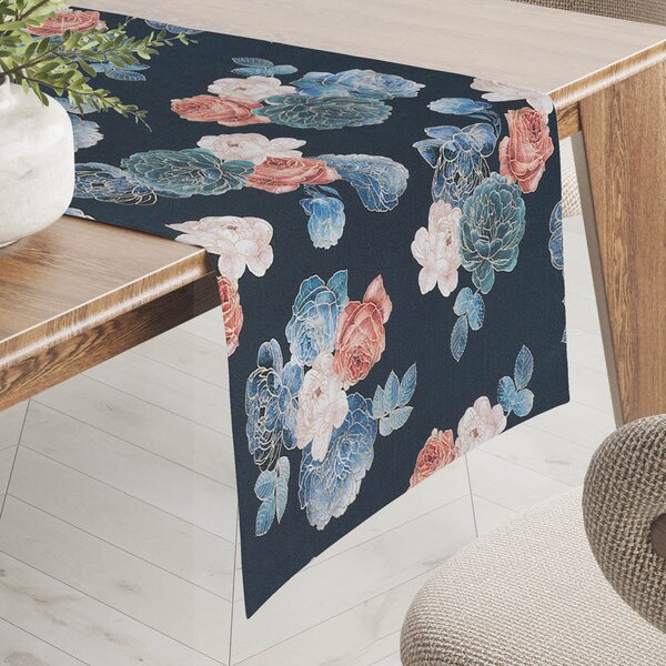 Biante Teflonový běhoun na stůl TF-060 Modré a červené růže na tmavě modrém 20x120 cm