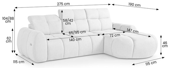 Rohová sedací souprava Sorena Mini, 275 cm Levý roh / Raven 86