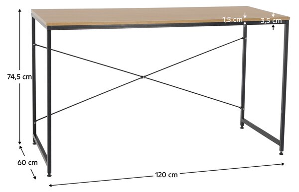 KONDELA Psací stůl, dub/černá, 120x60 cm, MELLORA