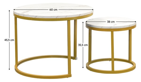 KONDELA Set 2 konferenčních stolků, zlatá/imitace mramoru, DAMON