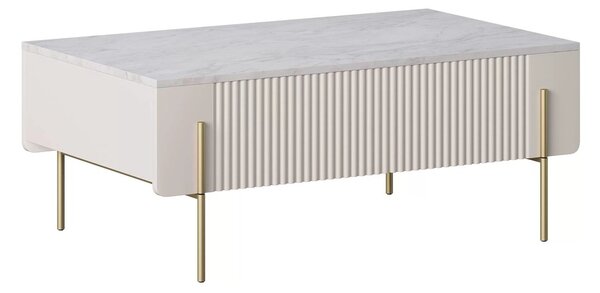 Konferenční stolek se zásuvkami Malmi 100 cm - kašmír / crema bianca / zlaté nožky