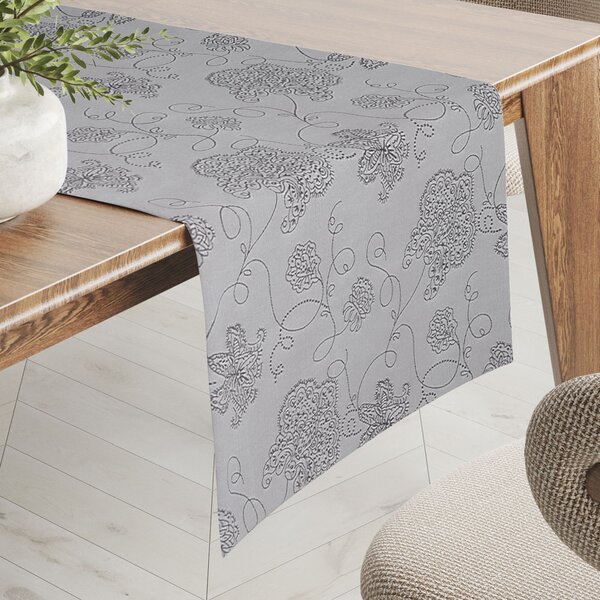 Biante Teflonový běhoun na stůl TF-083 Květované ornamenty na šedém 20x120 cm