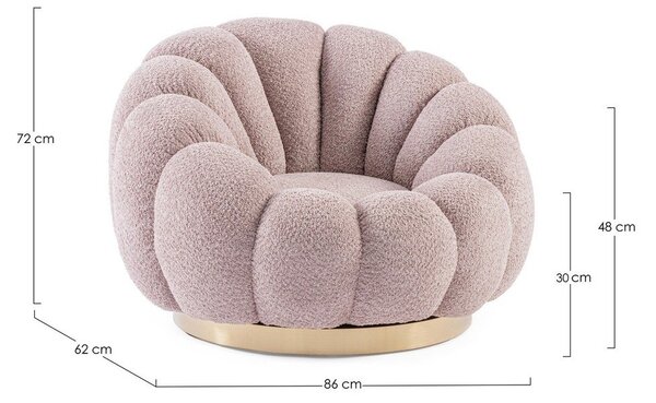 Růžové otočné křeslo z textilie bouclé Florel – Bizzotto