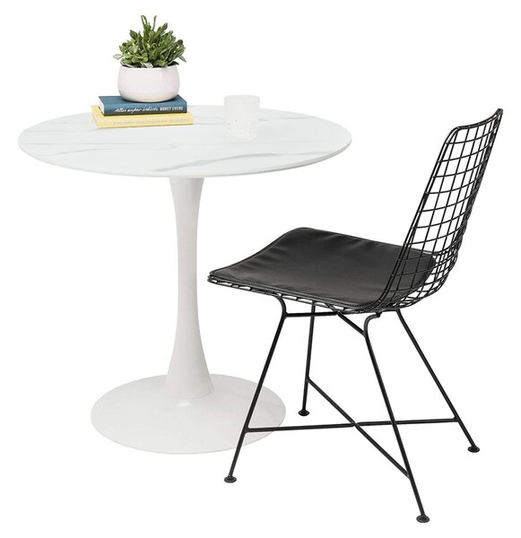 KONDELA Jídelní stůl, světlý mramor/bílá, průměr 80 cm, LORIAN