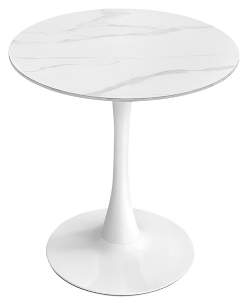KONDELA Jídelní stůl, světlý mramor/bílá, průměr 80 cm, LORIAN