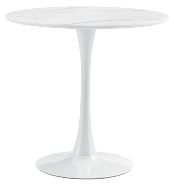KONDELA Jídelní stůl, světlý mramor/bílá, průměr 80 cm, LORIAN
