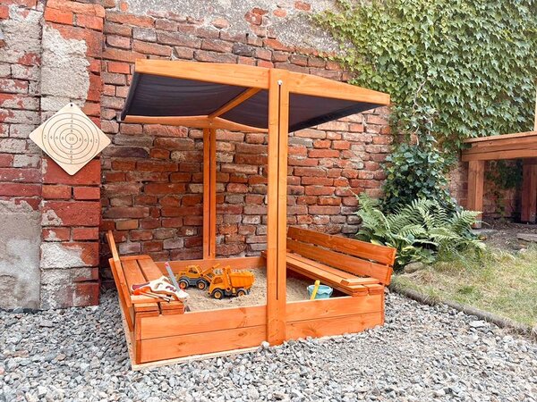 ATMOWOOD Dřevěné pískoviště se stříškou a lavičkami