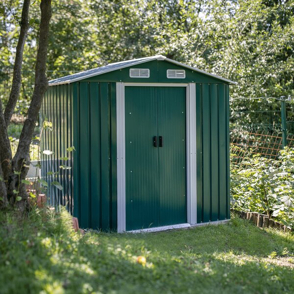 KONDELA Plechový zahradní domek na nářadí, zelená / bílá, 2x1,3x1,8 m, HAMAL TYP 1