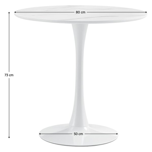 KONDELA Jídelní stůl, světlý mramor/bílá, průměr 80 cm, LORIAN