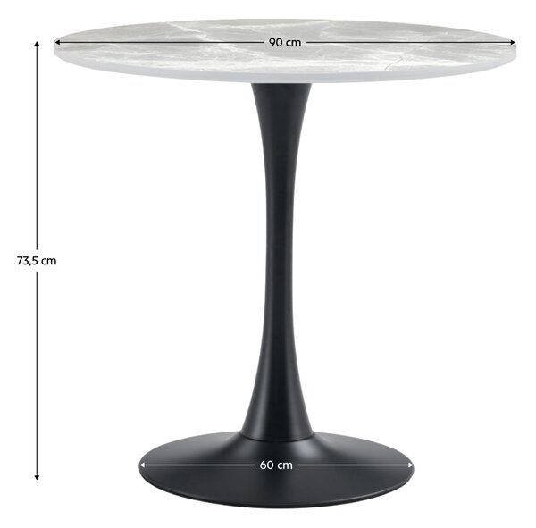 KONDELA Jídelní stůl, šedý mramor/černá, průměr 90 cm, LORIAN TYP 1