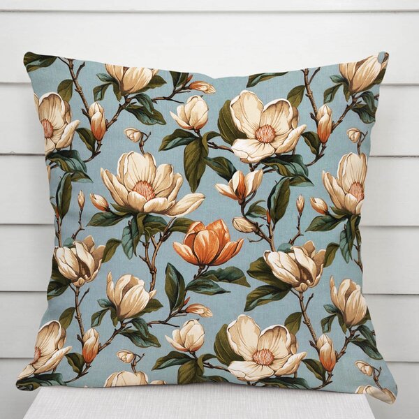Biante Bavlněný povlak na polštář Sandra SA-545 Květy magnolie na šedomodrém 30 x 50 cm