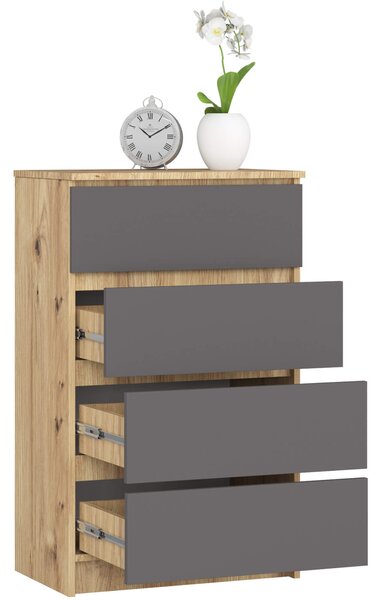 Ak furniture Komoda Kuba 60 cm - 4 šuplíky dub artisan/grafitová