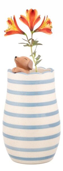 Bílá váza z dolomitu (výška 18,5 cm) Peeking Sausage Dog – Sass & Belle