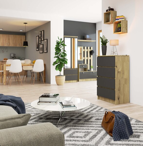 Ak furniture Komoda Kuba 60 cm - 4 šuplíky dub artisan/grafitová
