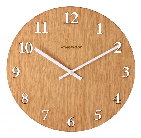 ATMOWOOD dubové numerické hodiny 34 cm - bílé ručičky