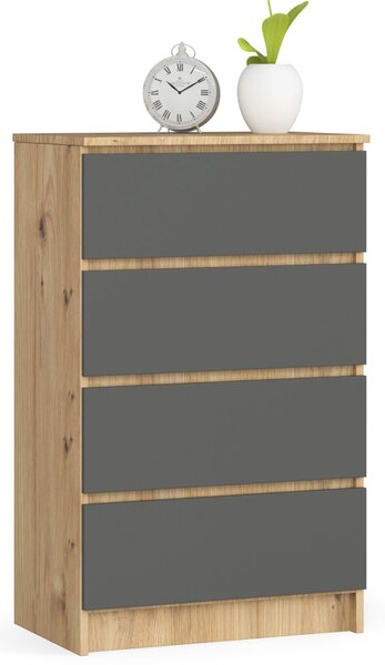 Ak furniture Komoda Kuba 60 cm - 4 šuplíky dub artisan/grafitová