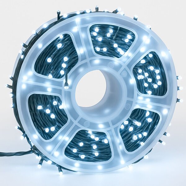 Venkovní LED vánoční řetěz - studená bílá, 100m, 1000 LED, 8 programů, bez časovače