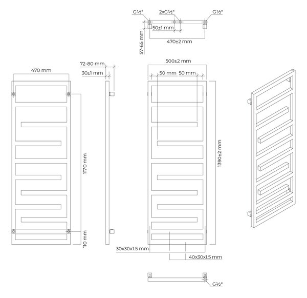 Oltens Flamma koupelnový radiátor designově 139x50 cm bílá 55016000