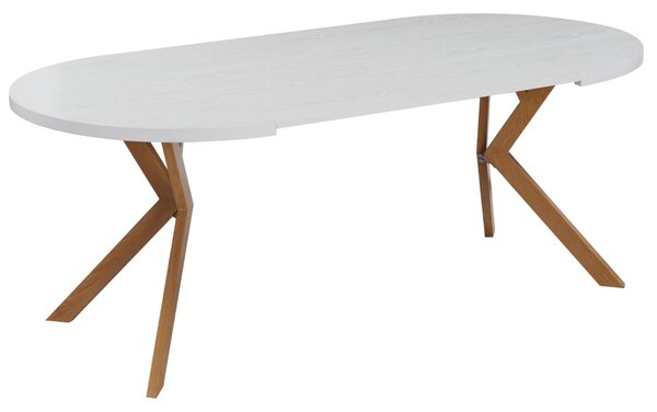 KONDELA Jídelní rozkládací stůl, bílá/dub, 100-250x75,5 cm, LUKOS