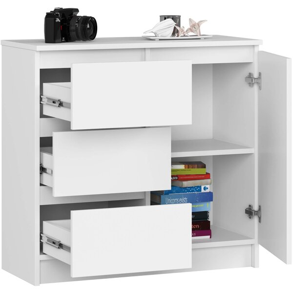 Ak furniture Komoda JERRY K 80 cm 1 dveře 3 zásuvky bílá