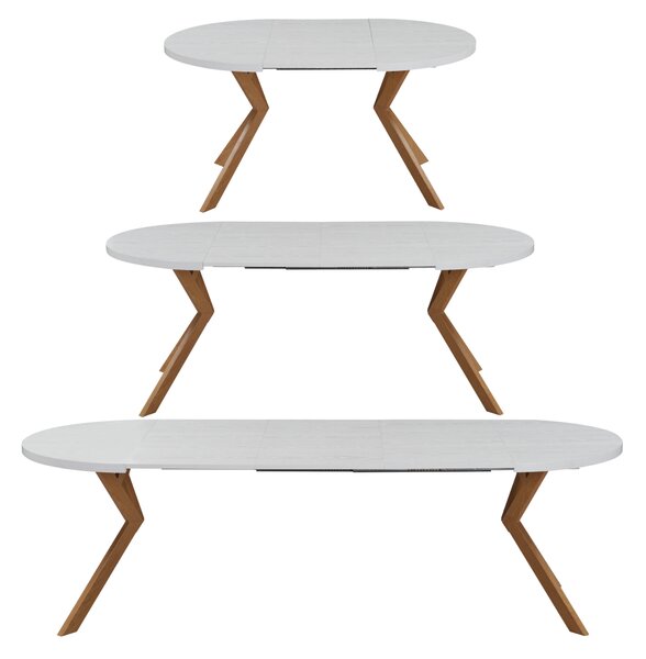 KONDELA Jídelní rozkládací stůl, bílá/dub, 100-250x75,5 cm, LUKOS