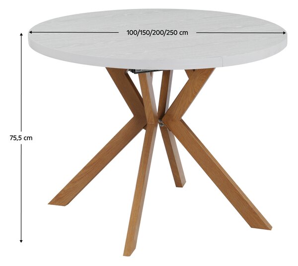 KONDELA Jídelní rozkládací stůl, bílá/dub, 100-250x75,5 cm, LUKOS