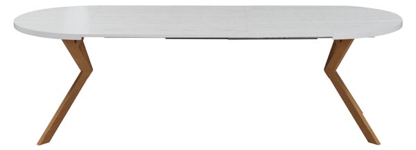 KONDELA Jídelní rozkládací stůl, bílá/dub, 100-250x75,5 cm, LUKOS