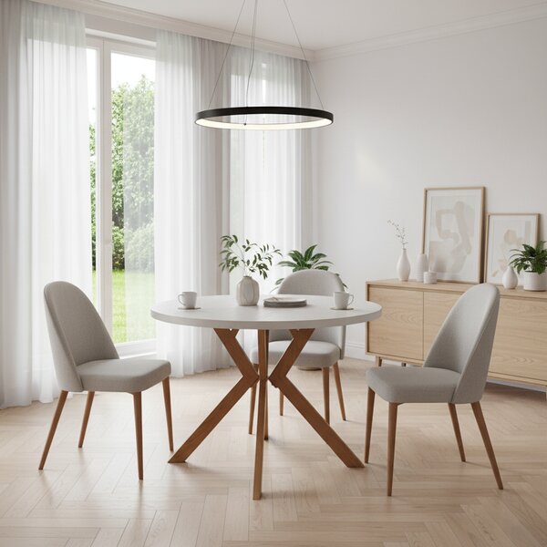 KONDELA Jídelní rozkládací stůl, bílá/dub, 100-250x75,5 cm, LUKOS
