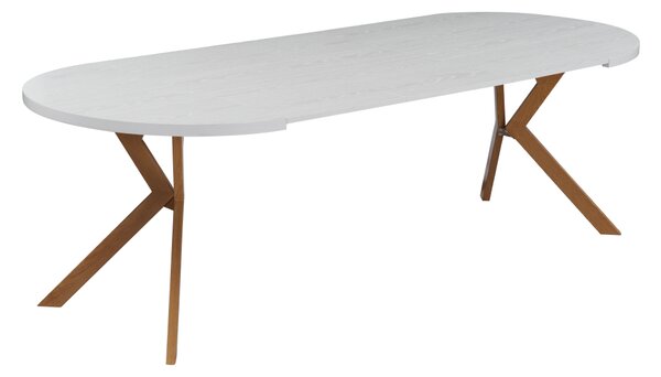 KONDELA Jídelní rozkládací stůl, bílá/dub, 100-250x75,5 cm, LUKOS