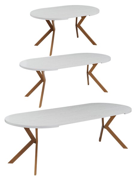 KONDELA Jídelní rozkládací stůl, bílá/dub, 100-250x75,5 cm, LUKOS