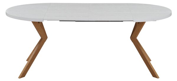 KONDELA Jídelní rozkládací stůl, bílá/dub, 100-250x75,5 cm, LUKOS